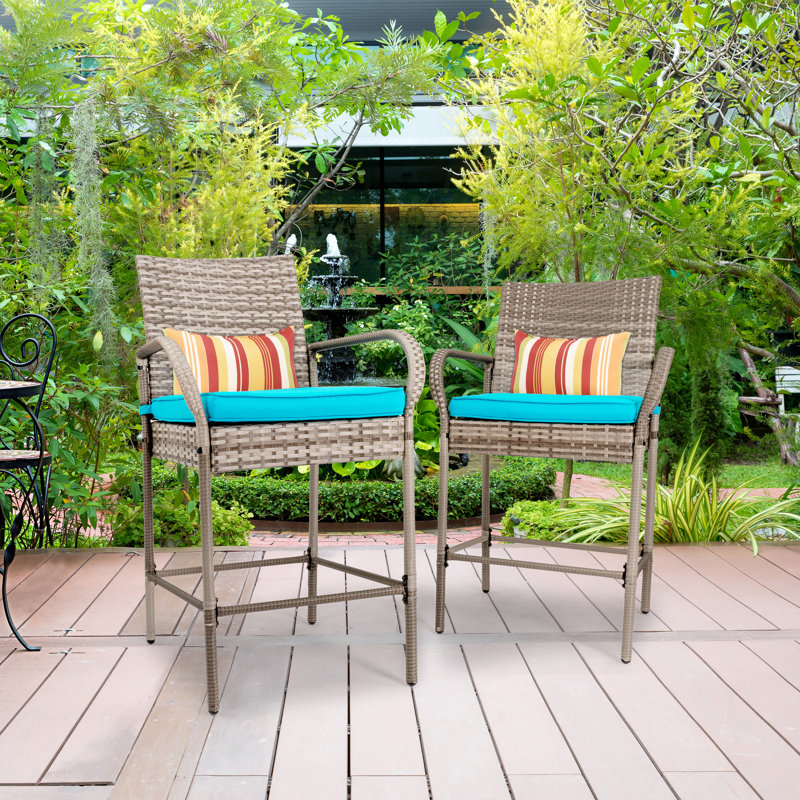 Red Barrel Studio® Heshy Wicker Outdoor 30'' Bar Stool with Cushion